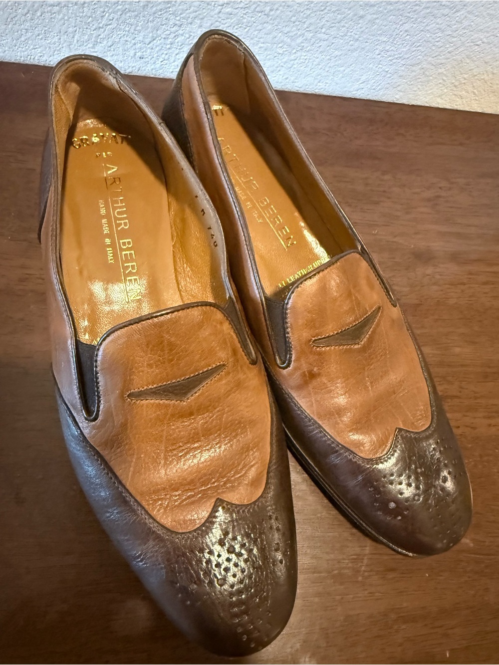 Vintage Arthur Beren Italian Leather Two Tone Loafers Size 7M
